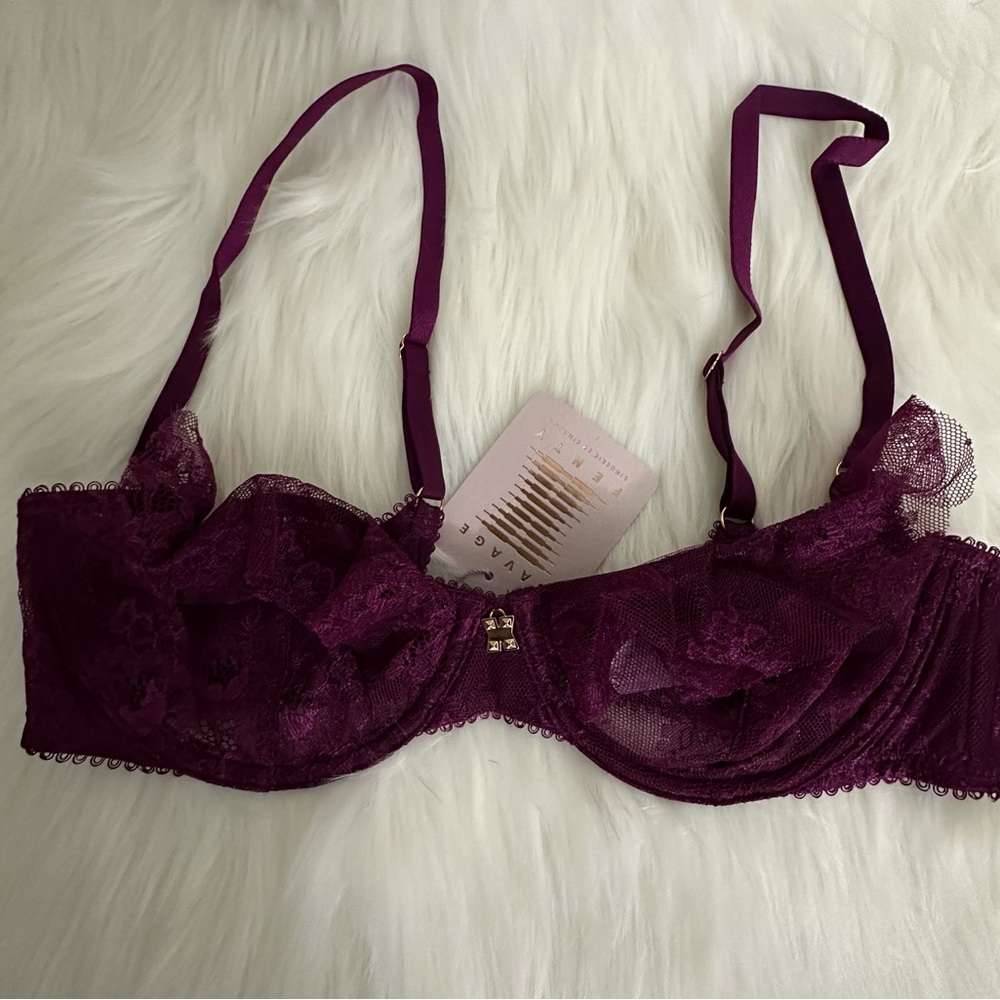🆕 Savage X Fenty Plum Purple Lace Unlined Bra - Size: 34B - Picture 2 of 7